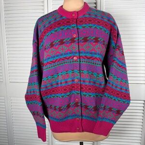 Colonial Concepts Pure New Wool Cardigan Nordic Fair Isle Sweater New Zealand XL